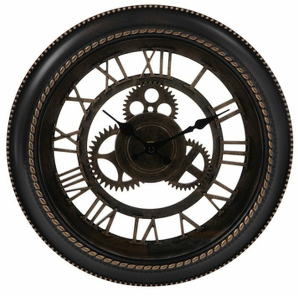 Kitchen Plastic Decorative Wall Clock,12",BROWN & BRONZE GEAR WITH ROMAN NUMBERS
